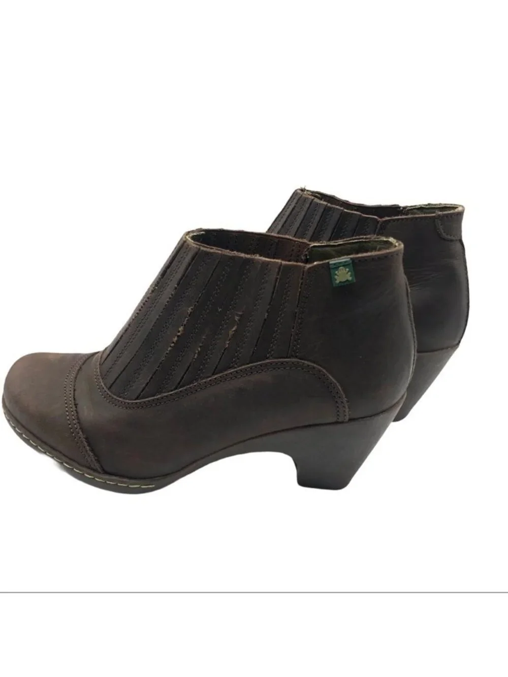 El Naturalista Womens Brown Leather Slip On Heeled Ankle Boots Size EU 37/US 7